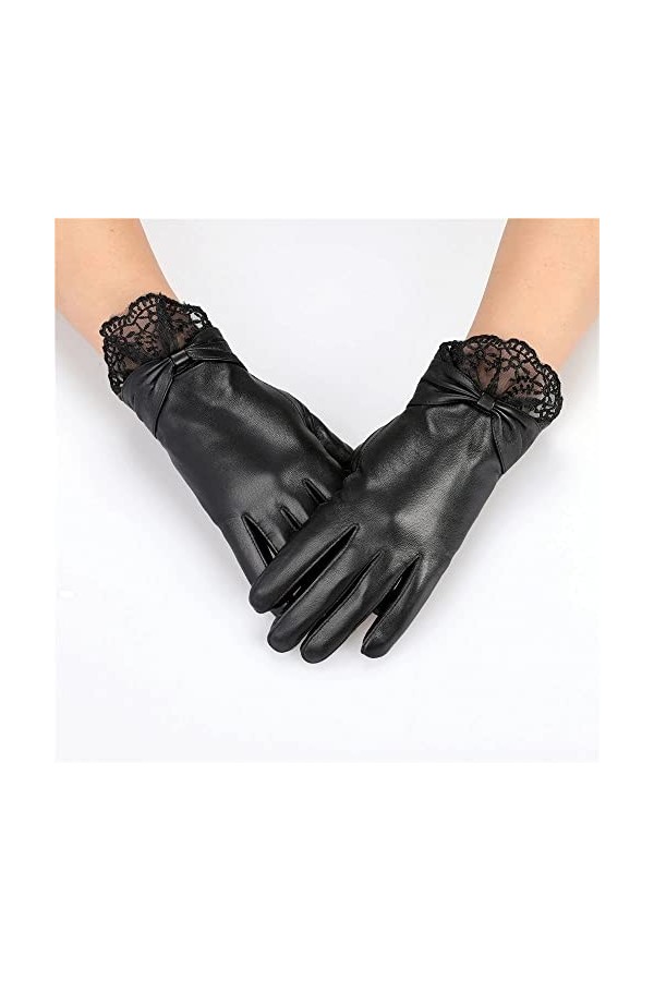 n/a Gants en Cuir dautomne et dhiver for Femmes avec Dentelle avec Gants de Doigt Color : D, Size : L 