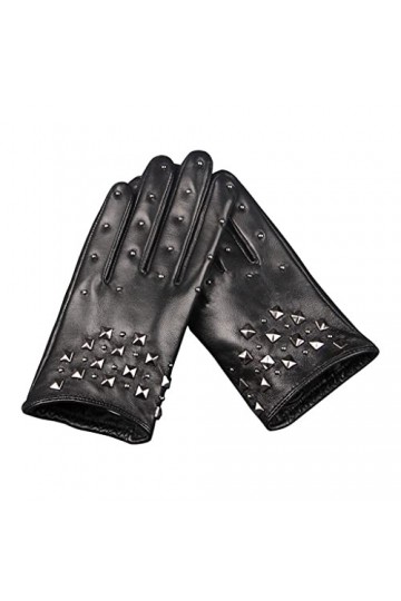 wrtgerht Gants en Cuir dhiver for Femmes en métal Moto Motard élégant Rivet écran Tactile Mitaines Femme Gants Color : Nero