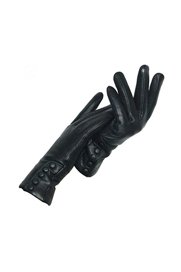 wrtgerht Gant Doux Épaissir Arc Gants en Cuir Hiver Automne Dames Noir Cuir Chaud Gants Color : A, Size : 8 