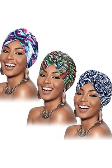 3 Pièces Turban Africain pour Femmes Bonnet Noué Pré-Noué Headwrap Bonnet Fleur Vert Rouge Violet 