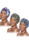 3 Pièces Turban Africain pour Femmes Bonnet Noué Pré-Noué Headwrap Bonnet Fleur Vert Rouge Violet 