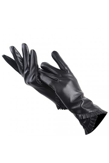 wrtgerht Gants for Femmes en Peau de Mouton Noir, épaissir Les Gants dhiver for Femmes, Garder au Chaud Les Gants en Cuir fo
