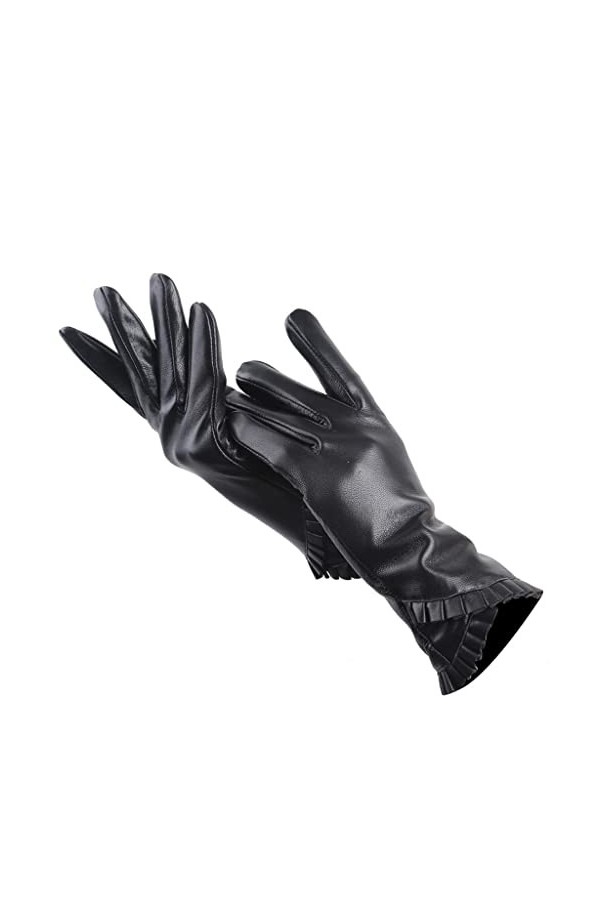 wrtgerht Gants for Femmes en Peau de Mouton Noir, épaissir Les Gants dhiver for Femmes, Garder au Chaud Les Gants en Cuir fo