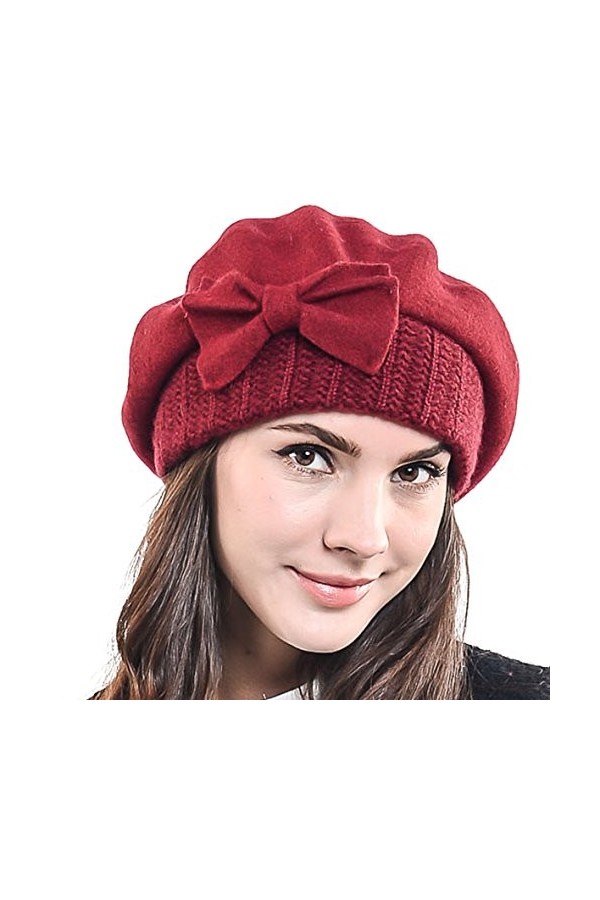 HISSHE Femmes Français Béret Chic Bonnet Hiver Chapeaux, Noir et gris, M