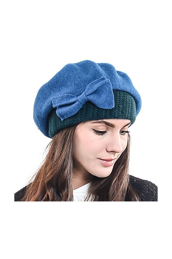 HISSHE Femmes Français Béret Chic Bonnet Hiver Chapeaux, Noir et gris, M