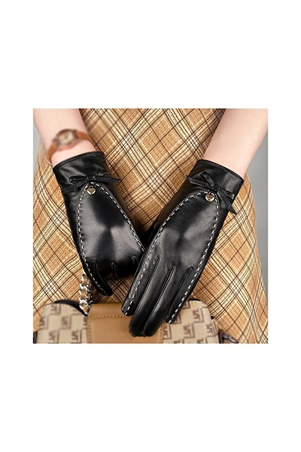ZHUHW Gants Femmes Hiver Cuir Gants Chauds Conduite Gants de Moto Color : Svart, Size : L 