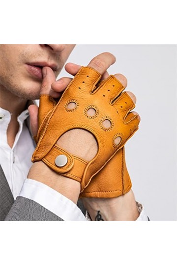 WYYDFDC Gants de conduite en cuir for hommes à ressort mince Gants demi-doigts non doublés Gants de sport de fitness sans doi