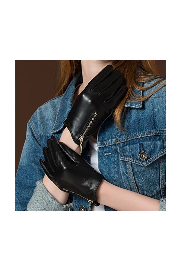 WYYDFDC Gants en cuir chauds dhiver décontractés for femmes Gants à écran tactile Gants de conduite chauds en polaire noire 