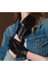 WYYDFDC Gants en cuir chauds dhiver décontractés for femmes Gants à écran tactile Gants de conduite chauds en polaire noire 