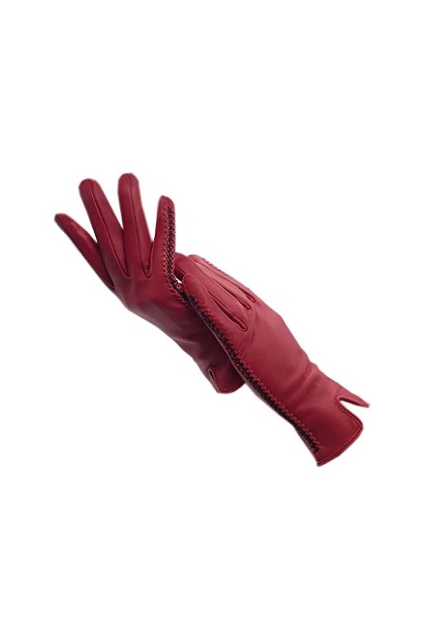 WYYDFDC Gants for femmes dhiver en cuir rouge chaud épaissis épaissis de conduite doublée super douce gants pleine ligne Co