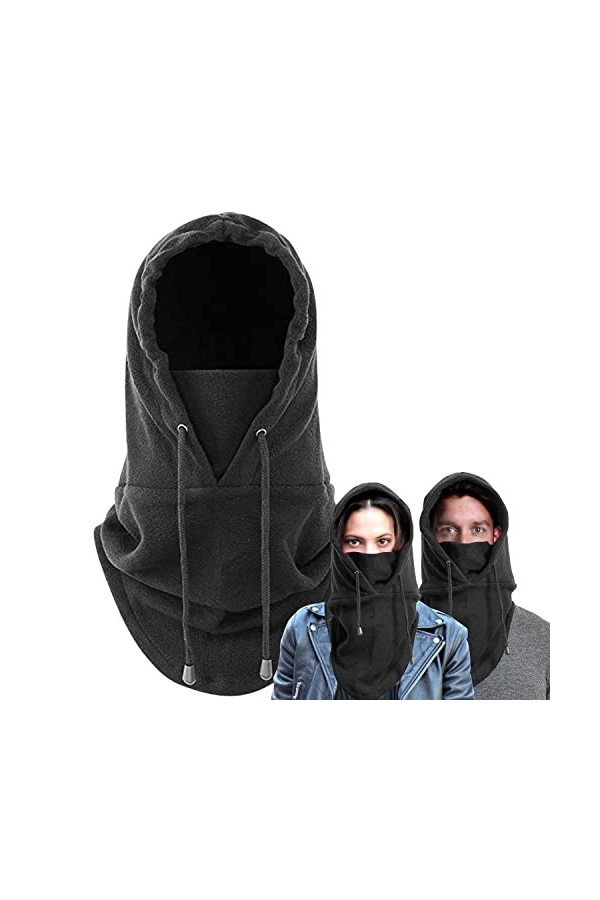 Cagoule Polaire Hiver Multifonction – Bonnet + Echarpe + Cache Cou Homme Femme – Vêtement pour Froid Extreme, Noir, Taille un