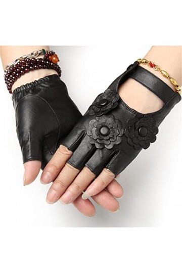 WYYDFDC Gants en Cuir for Dames Automne Dames Noir sans Doigts sans Doublure Gants de Cyclisme Mitaines Color : A, Size : 15