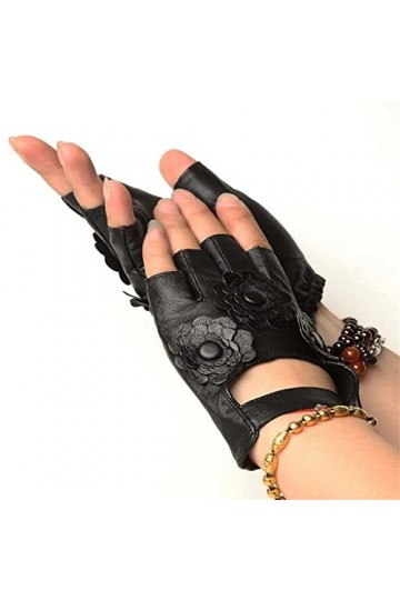 WYYDFDC Gants en Cuir for Dames Automne Dames Noir sans Doigts sans Doublure Gants de Cyclisme Mitaines Color : A, Size : 15