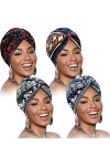 4 Pièces Turbans pour Femmes Doux Turban Plissé Noué à la Mode Bonnet Headwrap Turban Chapeau de Sommeil, 4 Couleurs Noir, K