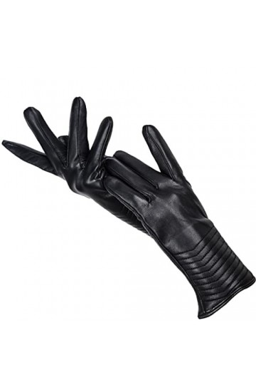 wrtgerht Gants dhiver Gants en Cuir véritable for Femmes Gants for Femmes en Peau de Mouton véritable Noir Gants Color : A,