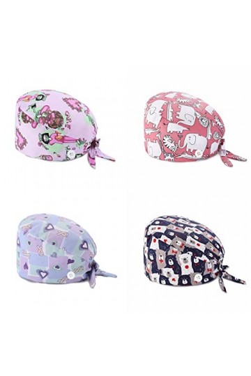 LIAOPUFUS 4 PCS Set Chapeaux de Travail Elastic Réglable Imprimé Coton Bonnet Chapeaux Turban Unisex Cotton avec Bandeau Abso