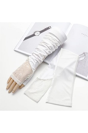 wrtgerht Gants de Conduite dété Manches en Soie glacée for Femmes protège-Bras Dentelle Manches Longues Minces Gants Color 
