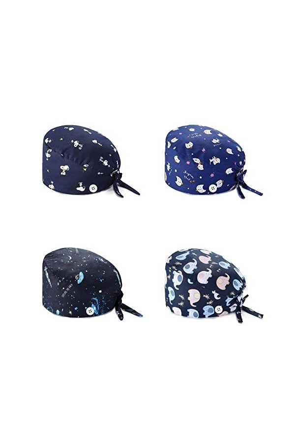 LIAOPUFUS 4 PCS Set Chapeaux de Travail Elastic Réglable Imprimé Coton Bonnet Chapeaux Turban Unisex Cotton avec Bandeau Abso