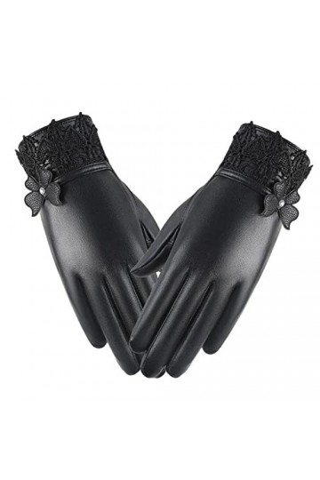 LSDJGDDE Gants for Femmes Automne et Hiver Plus Bas même Gants en Cuir PU écran Tactile Gants Chauds Gants dextérieur