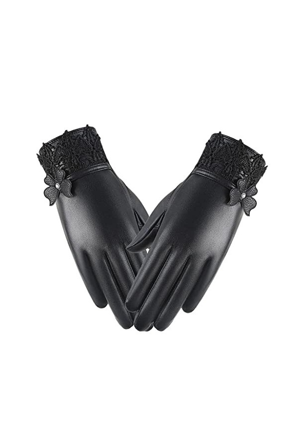 LSDJGDDE Gants for Femmes Automne et Hiver Plus Bas même Gants en Cuir PU écran Tactile Gants Chauds Gants dextérieur