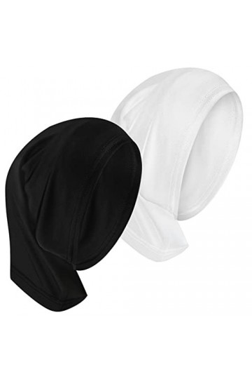2 Pièces Hijab Tube Turban Hijab Foulard Hijab Respirant Bonnet Hijab Musulman Extensible pour Femme Noir, Blanc 