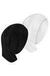2 Pièces Hijab Tube Turban Hijab Foulard Hijab Respirant Bonnet Hijab Musulman Extensible pour Femme Noir, Blanc 