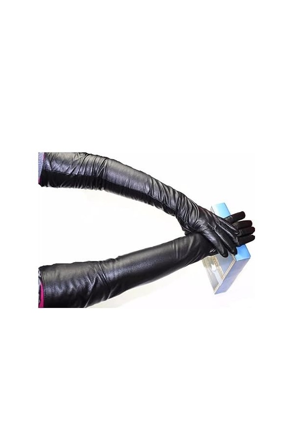 wrtgerht Gants Longs en Peau de Mouton for Femmes en Cuir véritable 58 cm de Longueur Manches Doublure en Velours Garde au Ch