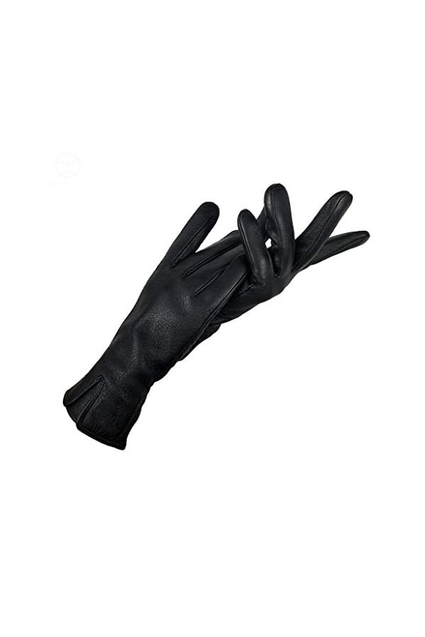 wrtgerht Gants Femme Gants Cuir Véritable Hiver Femme 70% Laine Doublure Tricot Design Poignet en V Gants Color : A, Size : 
