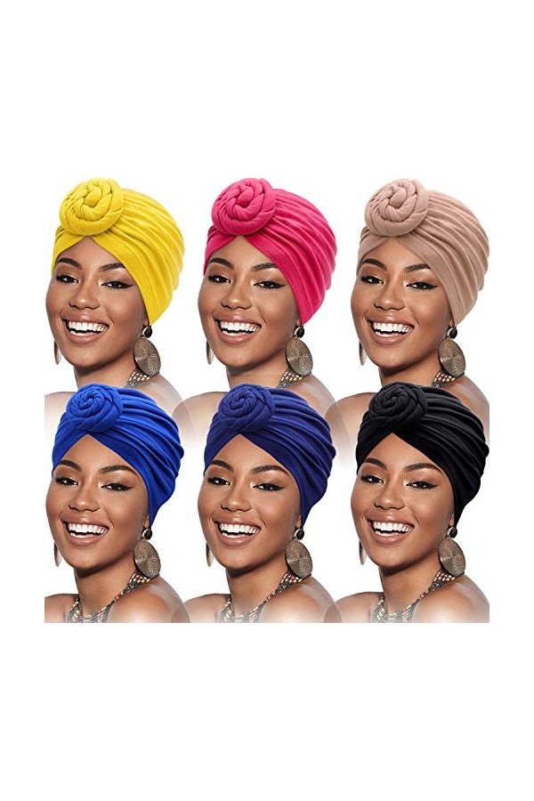 4 Pièces Bandeau à Motif Africain Bonnet Pré-Attaché Bonnet Turban Nœud