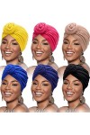 4 Pièces Bandeau à Motif Africain Bonnet Pré-Attaché Bonnet Turban Nœud