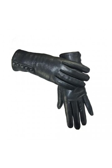 wrtgerht Épaissir Les Gants en Cuir avec nœud Hiver Automne Dames en Cuir Chaud Noir Gants Color : A, Size : 9 