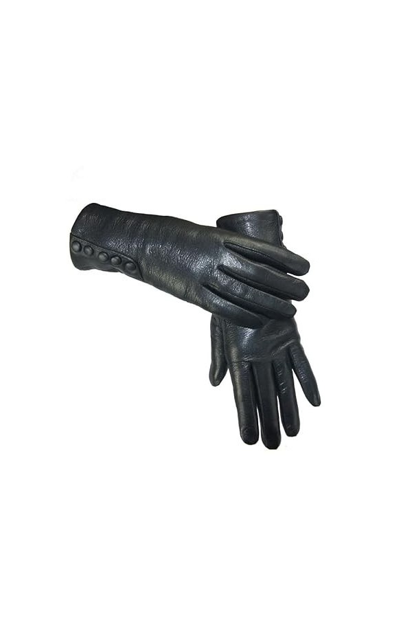 wrtgerht Épaissir Les Gants en Cuir avec nœud Hiver Automne Dames en Cuir Chaud Noir Gants Color : A, Size : 9 