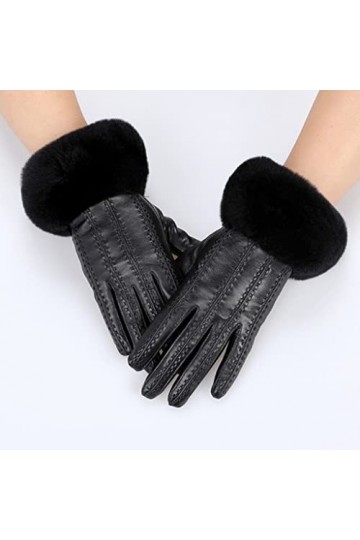 LSDJGDDE Gants dhiver Chauds en Cuir for Femmes Gants Moelleux Doublure de Manchette Color : D, Size : S Code 