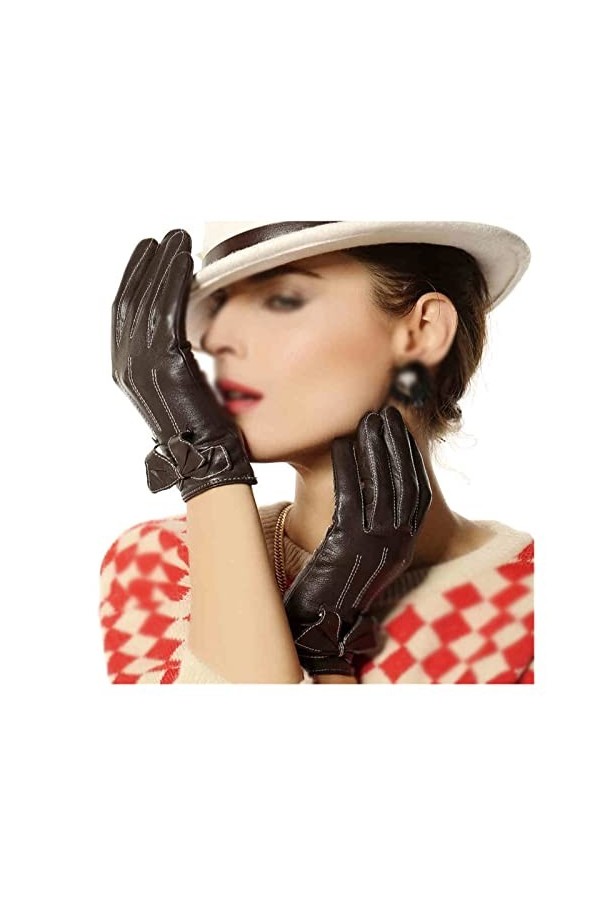 LSDJGDDE Gants en Cuir avec nœud Gants Chauds for Femmes Gants dhiver for Femmes Gants en Cuir for Femmes à Section Courte 