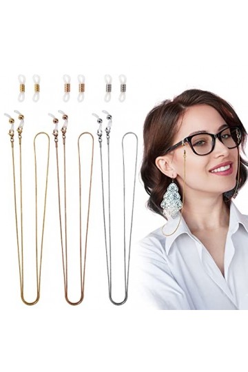 Chaînes de Lunettes en Acier Inoxydable avec 6 Paires Extrémités de Chaîne de Lunettes de Soleil pour Femmes Hommes 3 Pièces