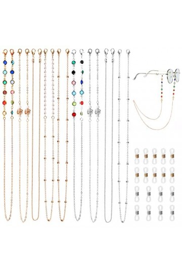 Bekecidi 9 Pièces Chaîne de Sangles de Lunettes, Chaînes de Cordon de Lunettes, Chaînes de Lunettes pour Femmes Or, Argent 