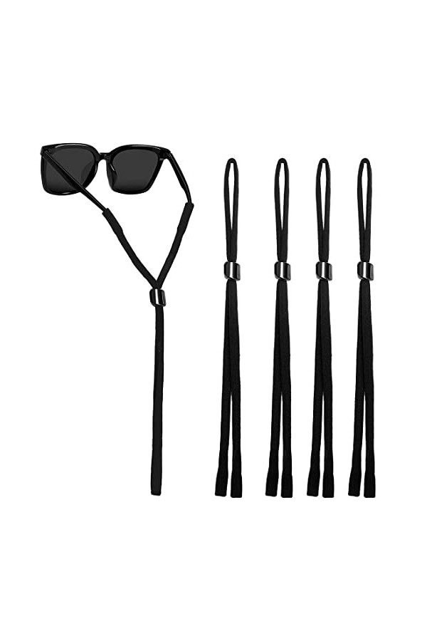 PLABBDPL Ajustable Cordons à Lunettes, 4 Pièces Cordon Lunettes, Nylon Noir Chaînes à Lunettes, Corde de Sport Lunettes de So