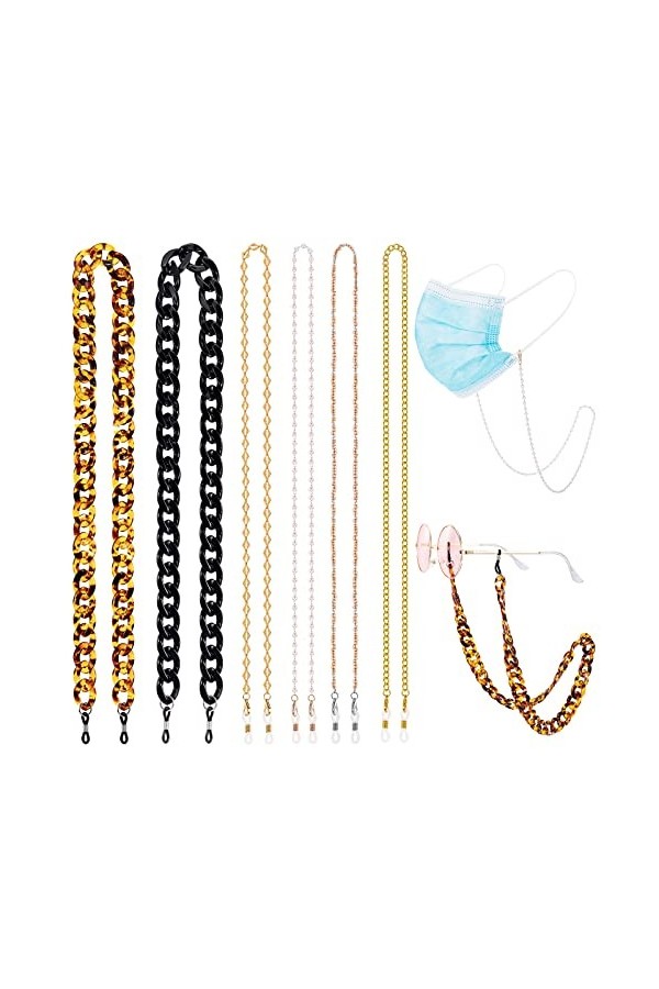 Hifot 6 Pièces Cordon Lunettes Femme, Élégant Chaînes de Lunettes Sangle de retenue de lunettes de Lecture, Cordon de lunette