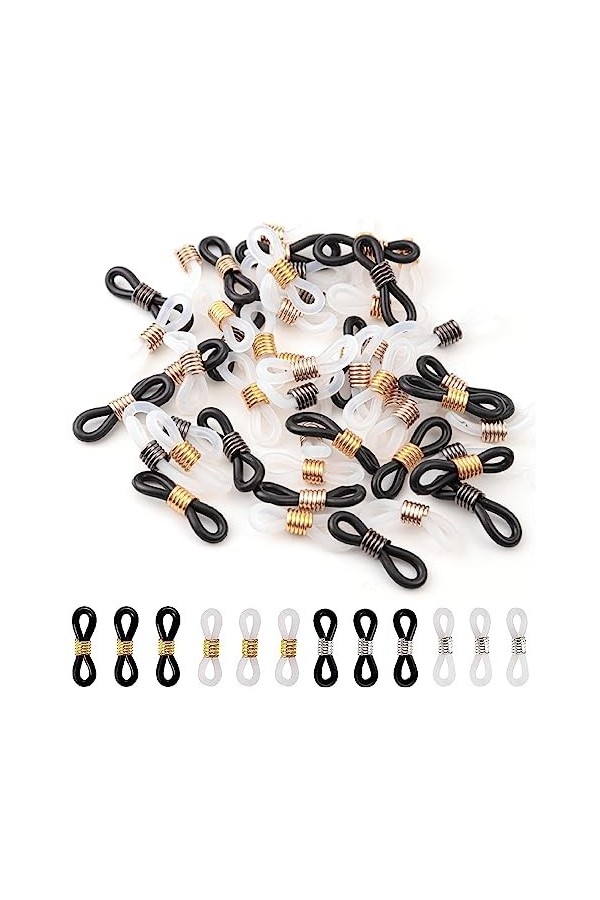 CRLLDPM 60 Pièces Boucle Attache en Caoutchouc pour Chaîne à Lunettes Attache Lunette de Chaînes de Lunettes Réglables Extrém