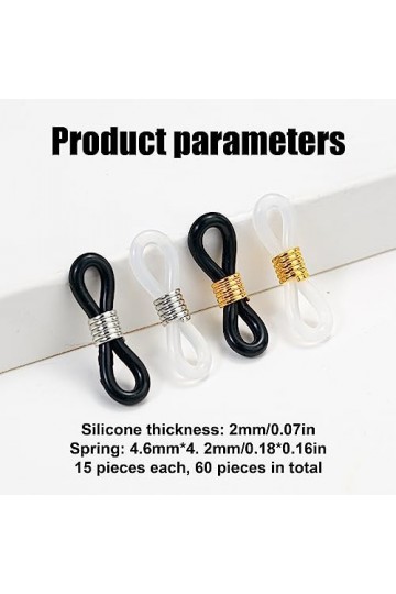 CRLLDPM 60 Pièces Boucle Attache en Caoutchouc pour Chaîne à Lunettes Attache Lunette de Chaînes de Lunettes Réglables Extrém