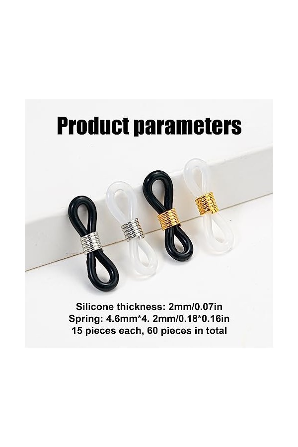 CRLLDPM 60 Pièces Boucle Attache en Caoutchouc pour Chaîne à Lunettes Attache Lunette de Chaînes de Lunettes Réglables Extrém