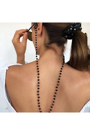 IYOU Chaîne de lunettes de soleil bohème en cristal noir avec strass pour lunettes de vue de rue et de plage - Accessoires an