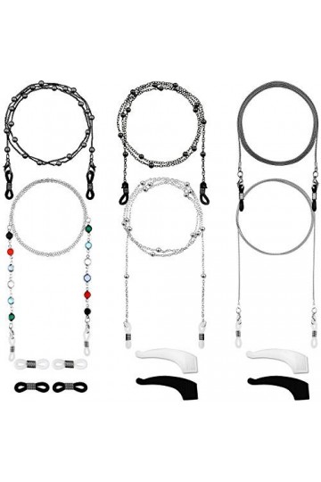 6 Pièces Chaînes de Lunettes Élégant Retenue de Lunettes Perles Support de Sangle de Lunettes Noir, Argenté 