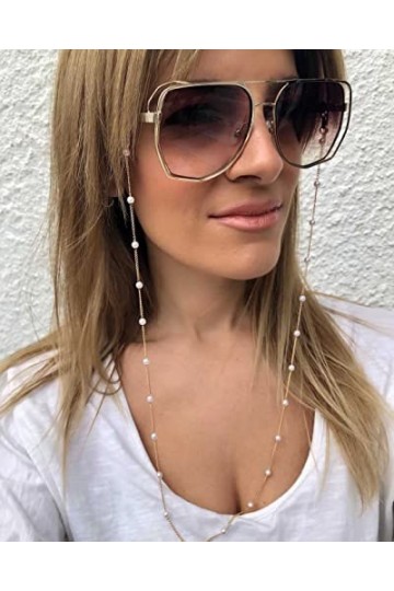 Bramian Perle Lunettes Chaîne Suspendus Cou Anti-Goutte Lunettes Corde Lunettes Accessoires pour Femme et Filles Or 