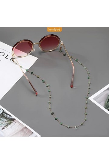 humlbird Chaîne de lunettes pour femme élégante en cristal naturel, vert, Small