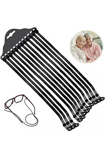 LUCKYKODOR 12 Pcs Ficelle pour Lunettes Cordon Lunettes Noir, Cordons Lunettes Reglables Femme Homme Sangle de Lunettes en Ny