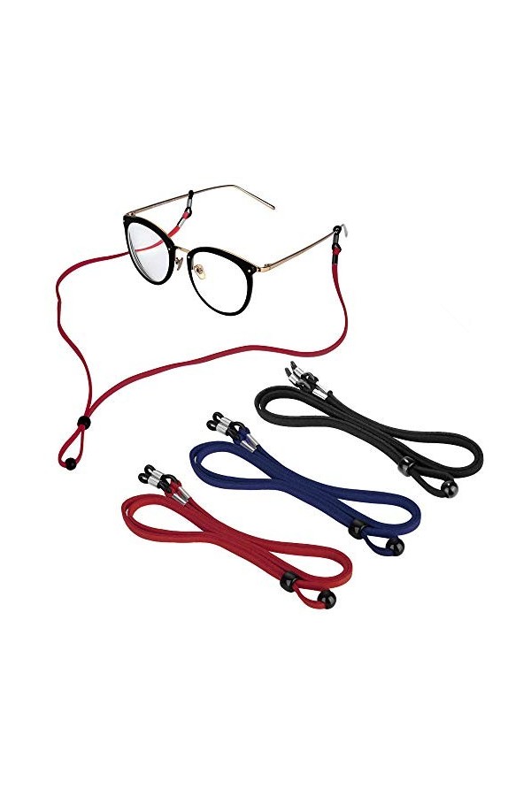 Cordon Lunettes Corde à Lunettes, 3Pcs Réglable Universel Attaches Lunettes Sangles PU Lunettes Chaîne Ficelle Titulaire Cord