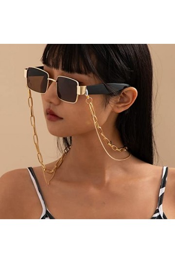Bramian Double Couche Lunettes de Soleil Or Chaîne Lunettes Accessoires Décor Simple Rétro Géométrique Halter Lunettes de Sol
