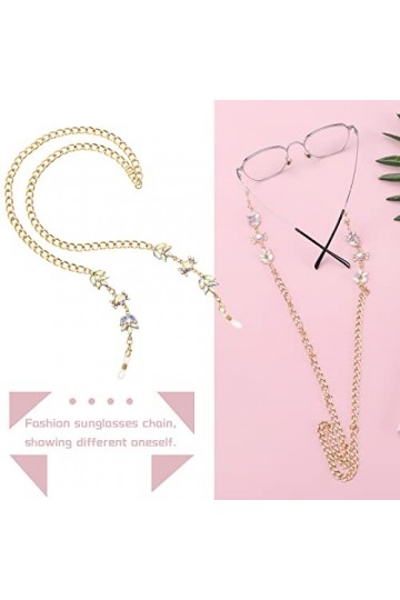 The Lord of the Tools Chaîne de lunettes de soleil tendance en cristal avec strass - Accessoire décoratif pour femme et fille