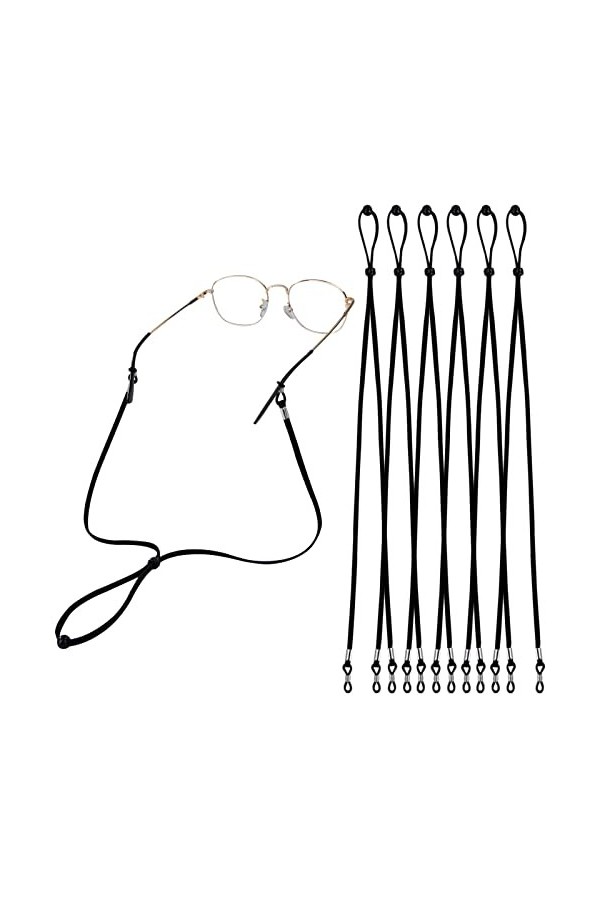 Sangle de Lunettes Cordon à Lunettes Réglable Corde à Lunettes pour Hommes Femmes Sport Travail Étude Lot de 6 Noir
